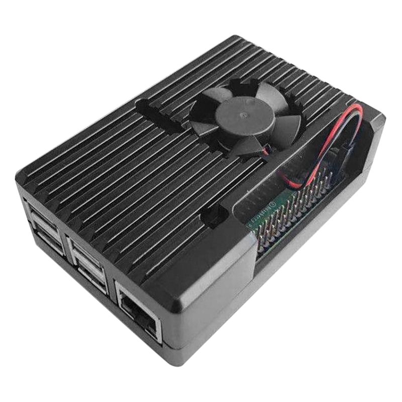 for Raspberry Pi 4 Aluminum Case with Dual Cooling Fan Metal Shell Black