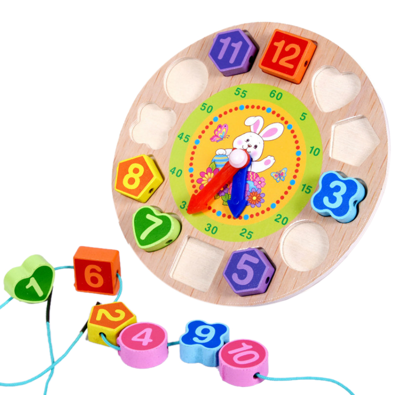 Wooden Toys Colorful 12 Digital Clock Toys Digital Geometry Cognitive