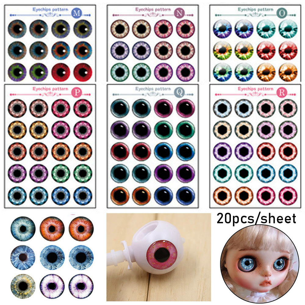 XUEWAN ตาตุ๊กตาของขวัญสำหรับเด็กผู้หญิง,งานฝีมือ DIY ตลกๆอุปกรณ์กระดาษโปร่งใสชิปตาตุ๊กตารูปแบบลูกตา20ชิ้น/แผ่น