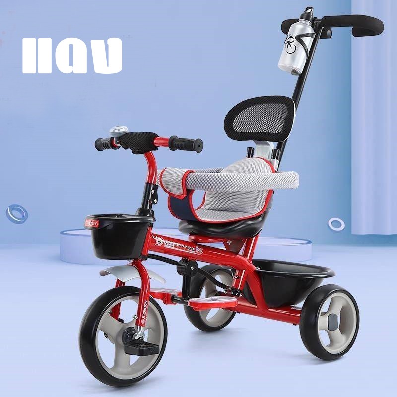 จักรยานสามล้อ จักรยาน3ล้อ จักรยานเด็ก รถเข็นเด็ก รุ่น 616 มีด้ามเข็น มีตะกร้าหน้า-หลัง ฟรี!! เบาะรองนั่ง รถเข็นเด็ก