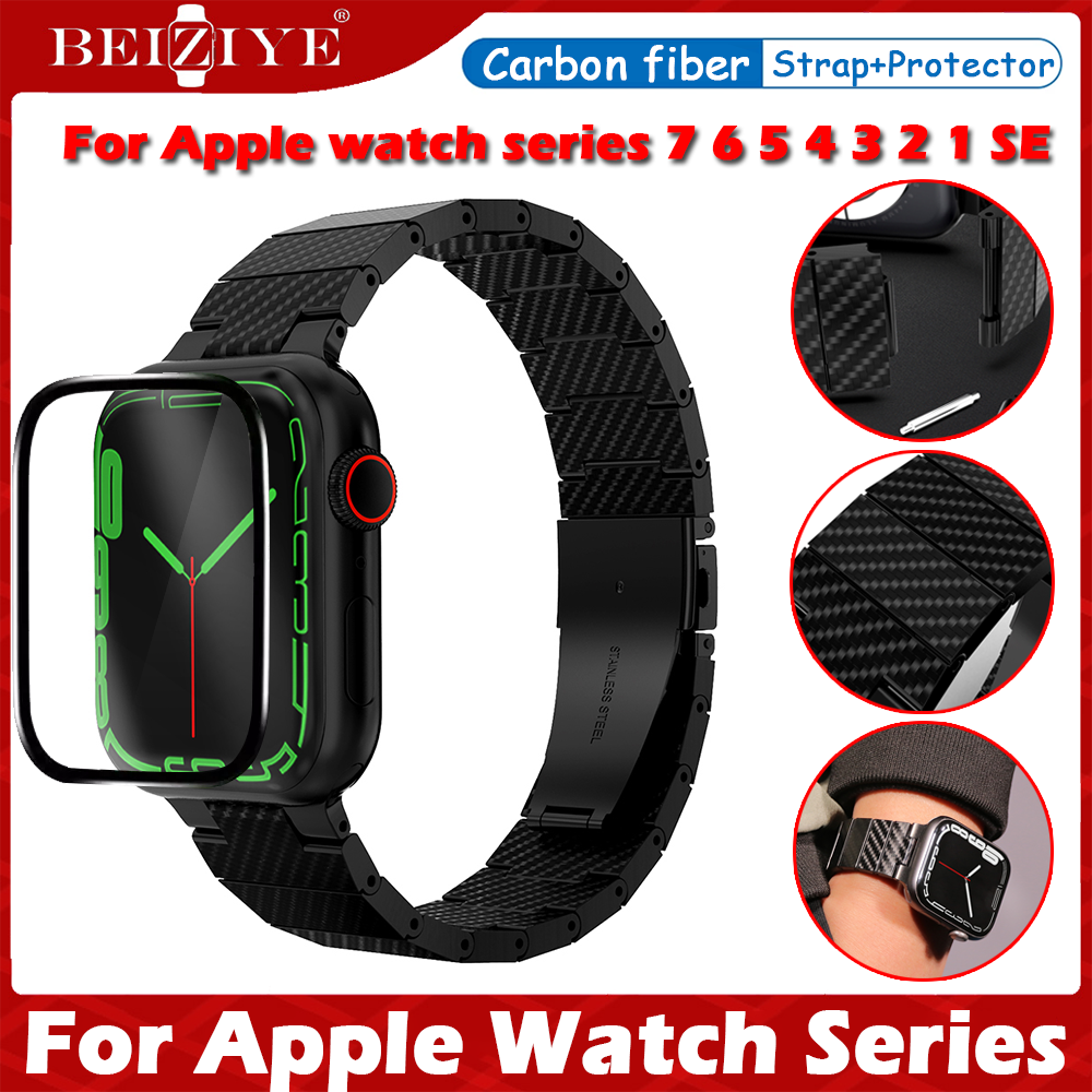 สาย Carbon Fiber สำหรับ Apple Watch สายนาฬิกา41มม 42มม 44มม 45มม for Apple Watch Series 7 6 SE 5 4 3 2 1สาย Apple Watch 38มม. 40มม. Free screen protector ซิลิโคนคอร์เรียพิมพ์สร้อยข้อม ราคา 520 บาท*ส่งฟรี