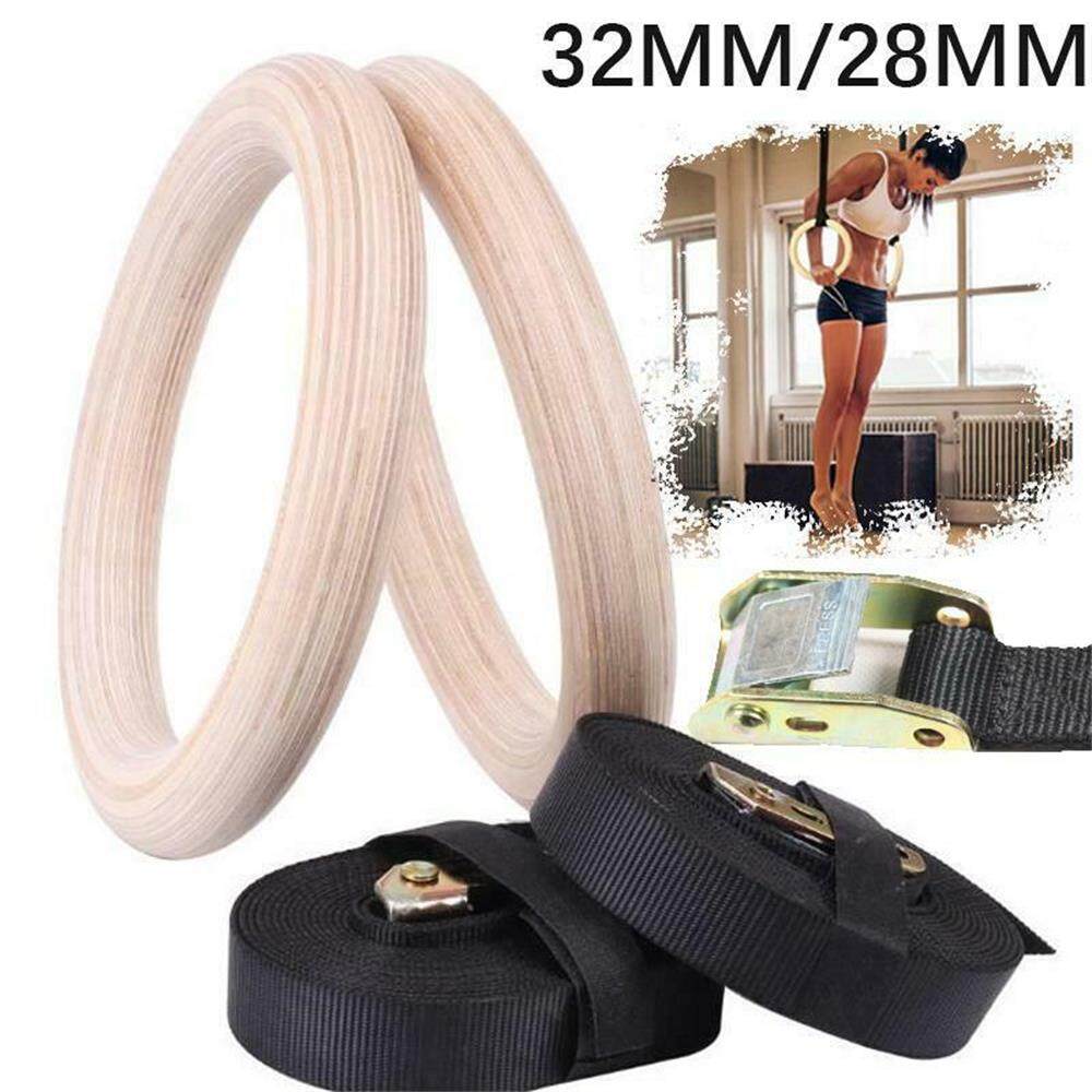XI24GTCZM Engage Muscles Sport Exercise Home Gym Workout Wooden Gymnastic Rings with Straps Training Strength Fitness