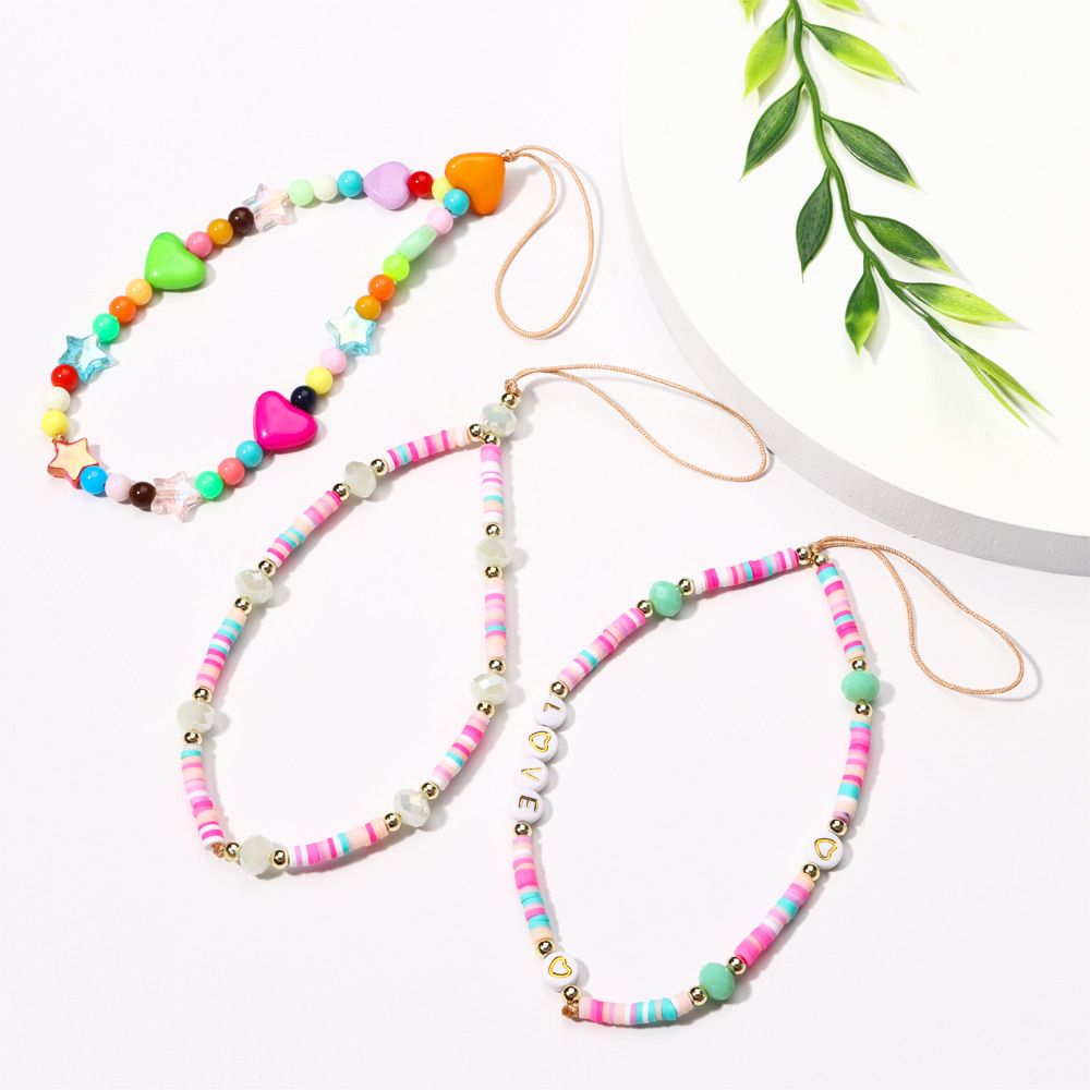 FANGCU272 Fashion Colorful Simple Acrylic Bead Mobile Phone Strap Lanyard Soft Pottery Rope Cell Phone Case Hanging Cord Phone Chain