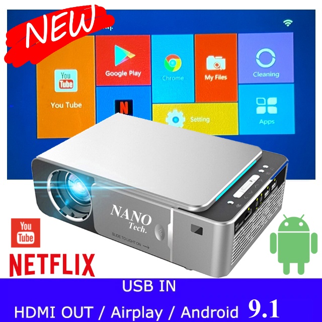 โปรเจคเตอร์โฮมเธียเตอร์มัลติมีเดีย T6 สมาร์ท WiFi /ANDROID HD Media Player ไร้สาย ต่อมือถือผ่านไวไฟ1080P