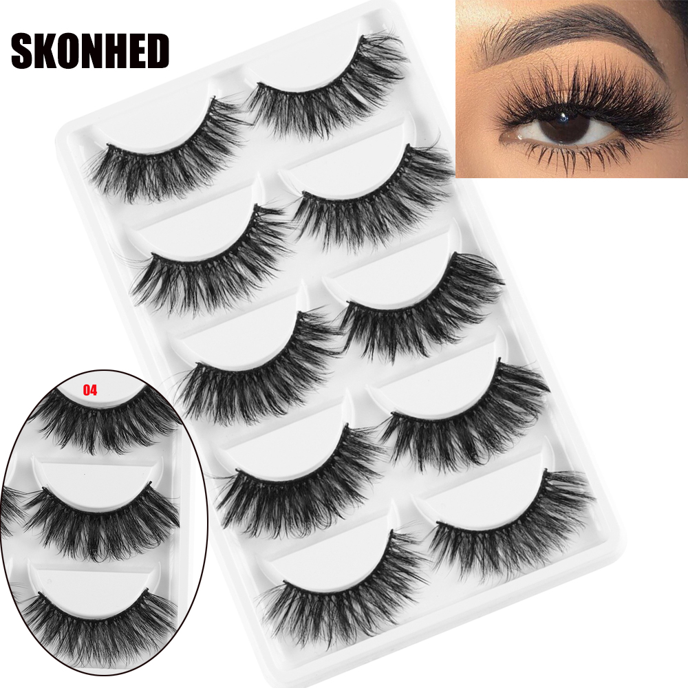 SOUMNS SPORTS SKONHED 5 Pairs Resuable Handmade Natural Long Multilayer Wispy Fluffy Eye Lashes Extension 3D Faux Mink Hair False Eyelashes