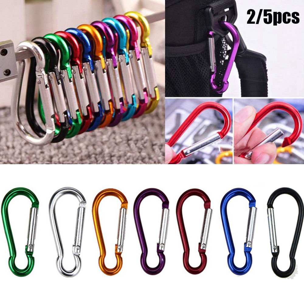 GUO 2/5pcs 7 colors Aluminum Alloy Climbing Accessories Outdoor Tool Spring Quickdraws Clip Hooks Carabiner Keychain Buckles