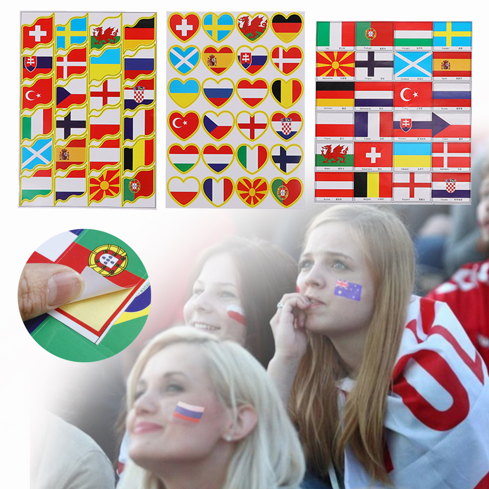 JIYAN2866 Fashion Game Waterproof Cheer 2021 Euro Footballs Stickers Country Flag Sticker Europe Championships World Cup