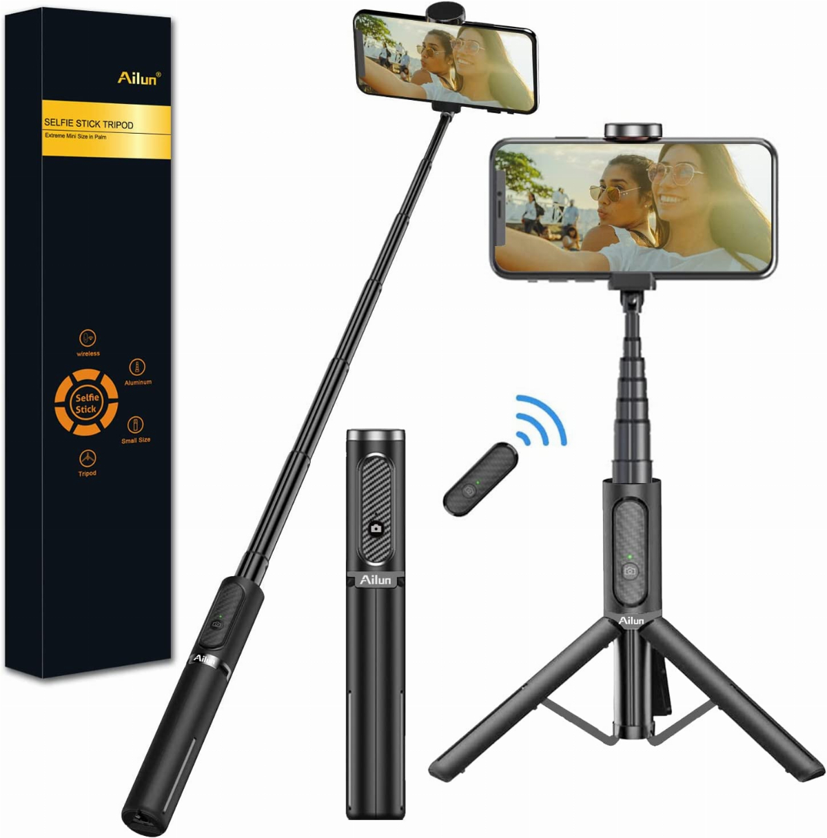 Extendable 3 in 1 Aluminum Bluetooth Selfie Stick with Wireless Remote for iPhone 12/11/11 Pro/XS Max/XS/XR/X/8/7 Red-Black ATUMTEK Selfie Stick Tripod Sony Smartphones Samsung LG Google 