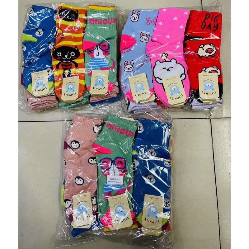 12คู่ ถุงเท้าข้อสั้นผู้หญิง ถุงเท้าลายการ์ตูน Socksy