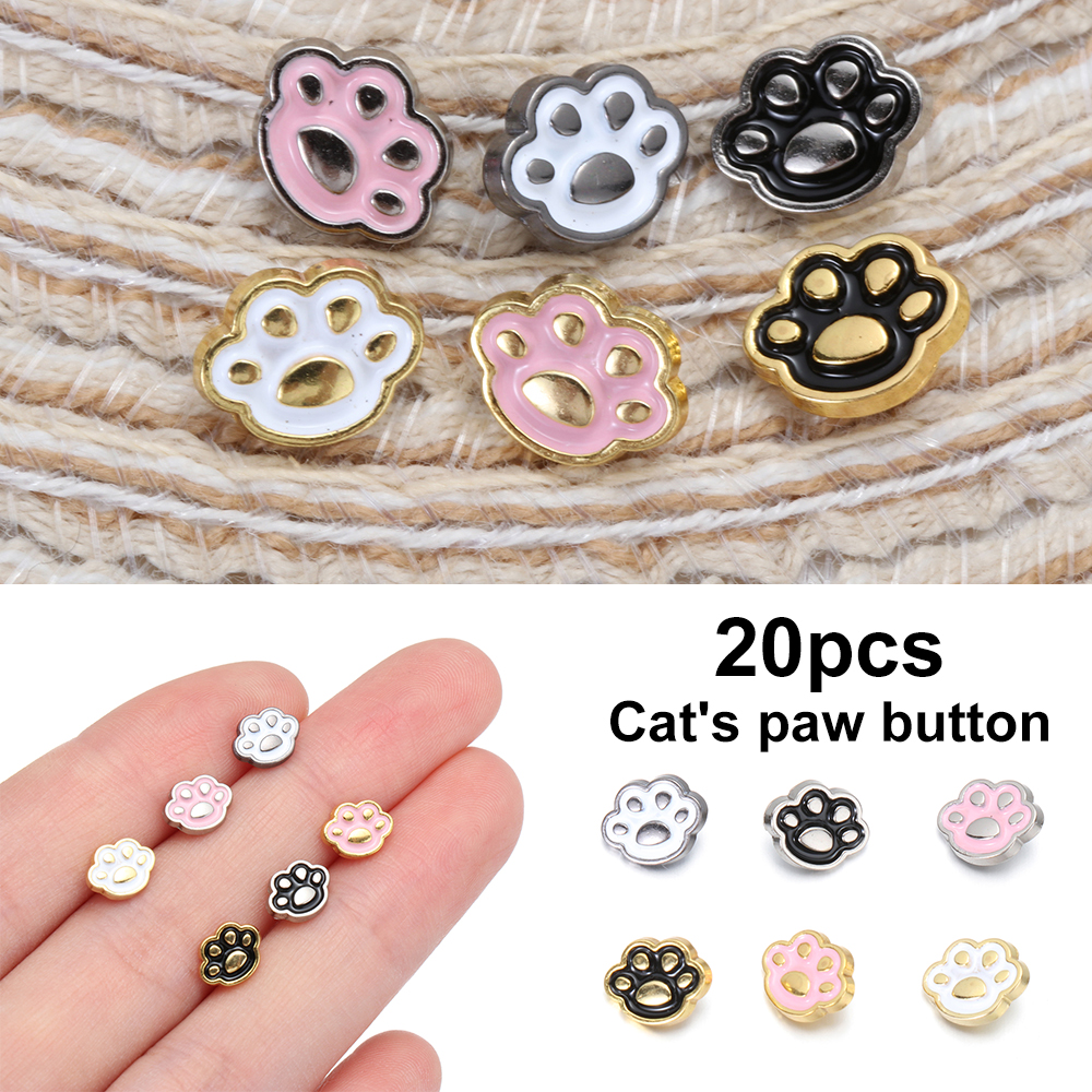 GONGRUOQIUSHAN 20pcs 8mm Dollhoues Miniature Decoration Accessories Cat Paw Pattern Metal Buckles Mini Buttons DIY Doll Clothes Clothing Sewing Buckle