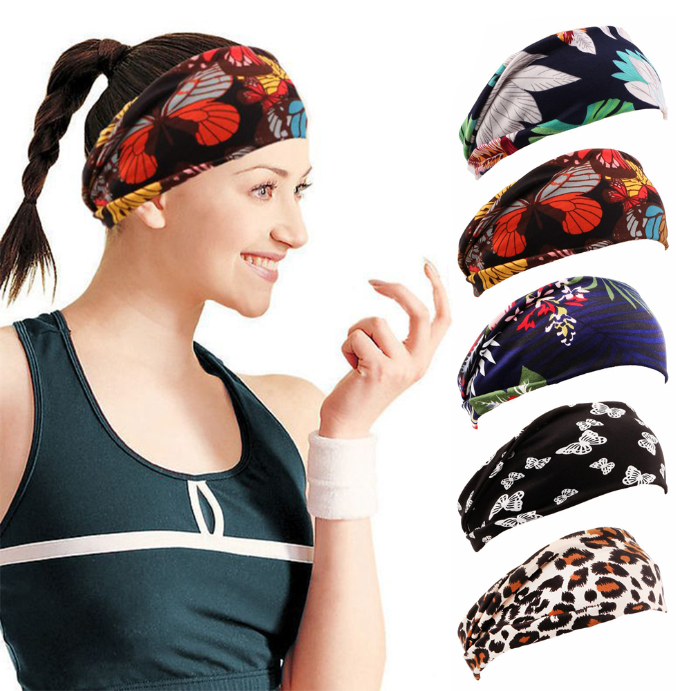 GAYE กีฬา Boho พิมพ์แห้งเร็วยืดอุปกรณ์เสริมหมวกคลุมหัวที่คาดผมโยคะผ้าโพกหัวกีฬาผู้หญิง Headbands