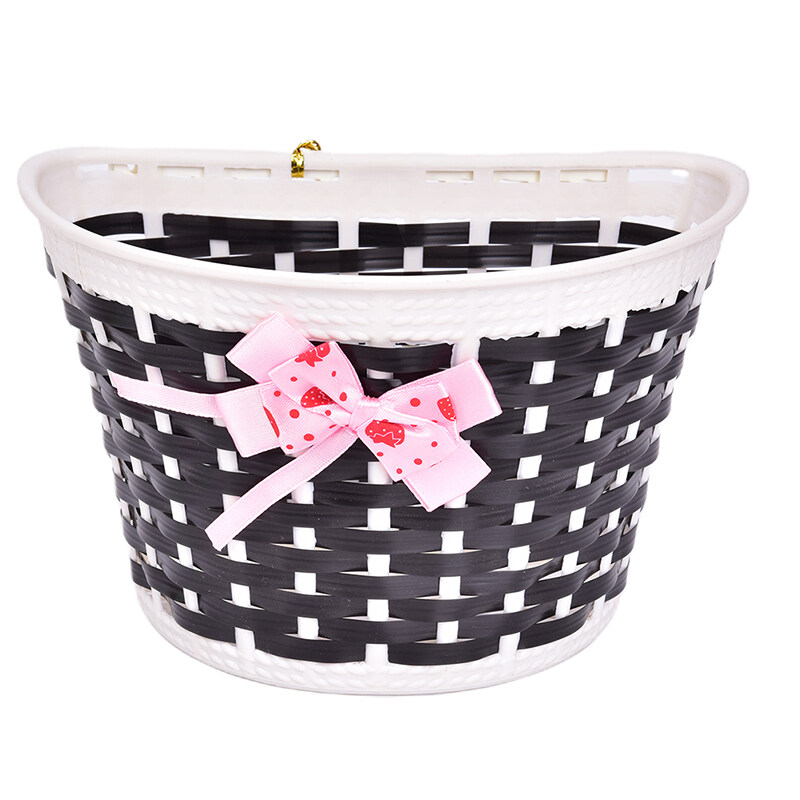 DR 1pc Bicycle Basket Children Bike Plastic Knitted Bow Knot Front Handmade Bag