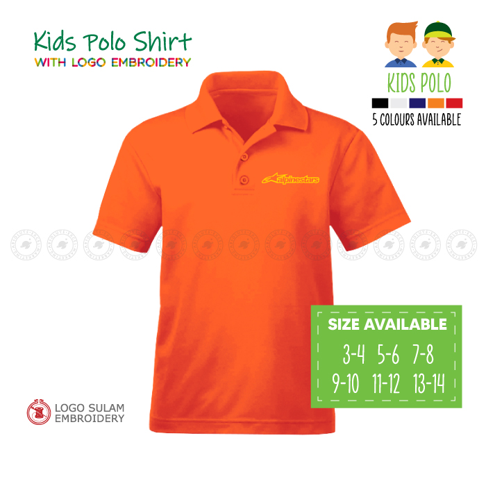 Kids Polo T Shirt Sulam Alpinestars MotoGP Motorcross Superbike Motor Baju Kanak Kolar Budak Lelaki Cotton Embroidery