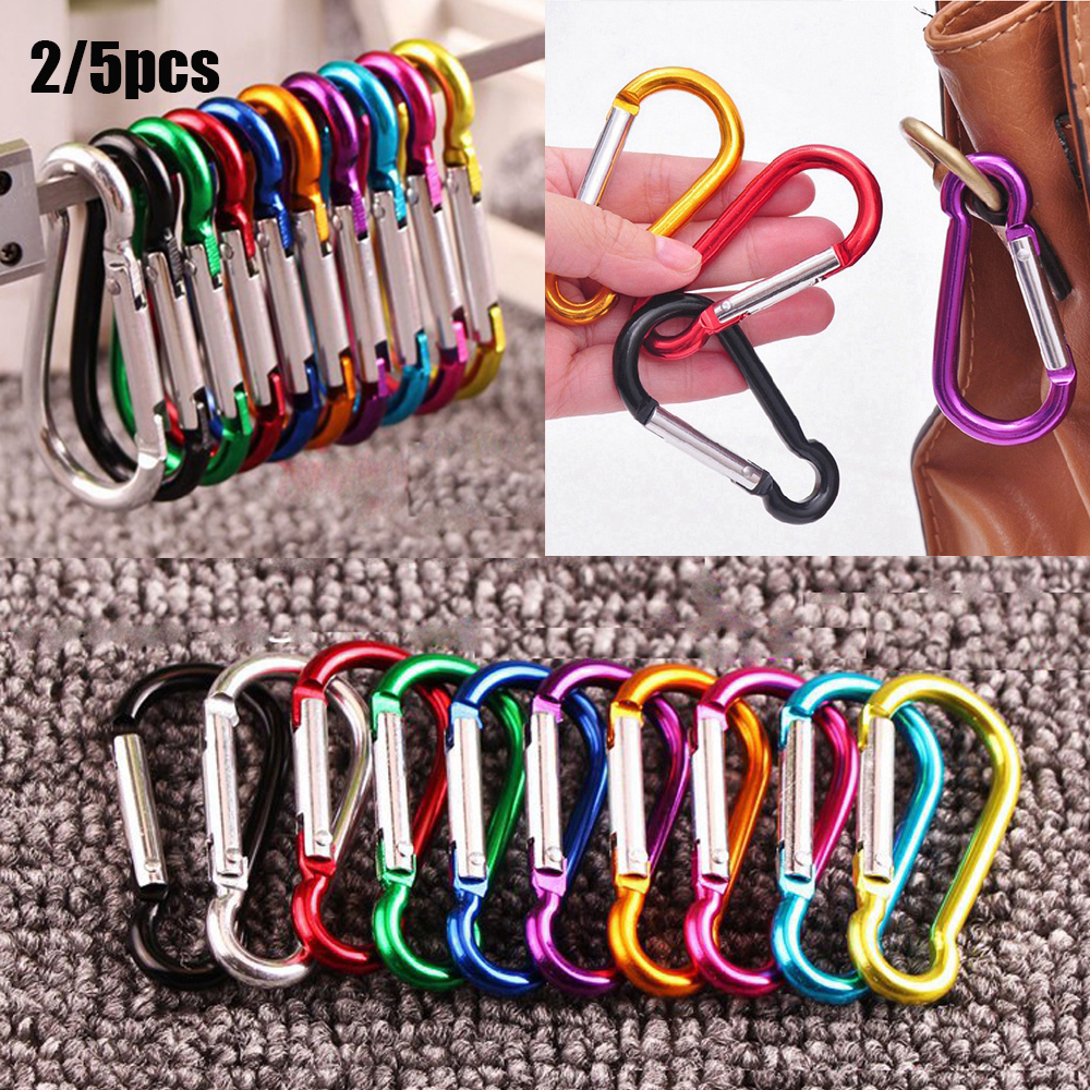 GUO 2/5pcs 7 colors Aluminum Alloy Climbing Accessories Outdoor Tool Spring Quickdraws Clip Hooks Carabiner Keychain Buckles