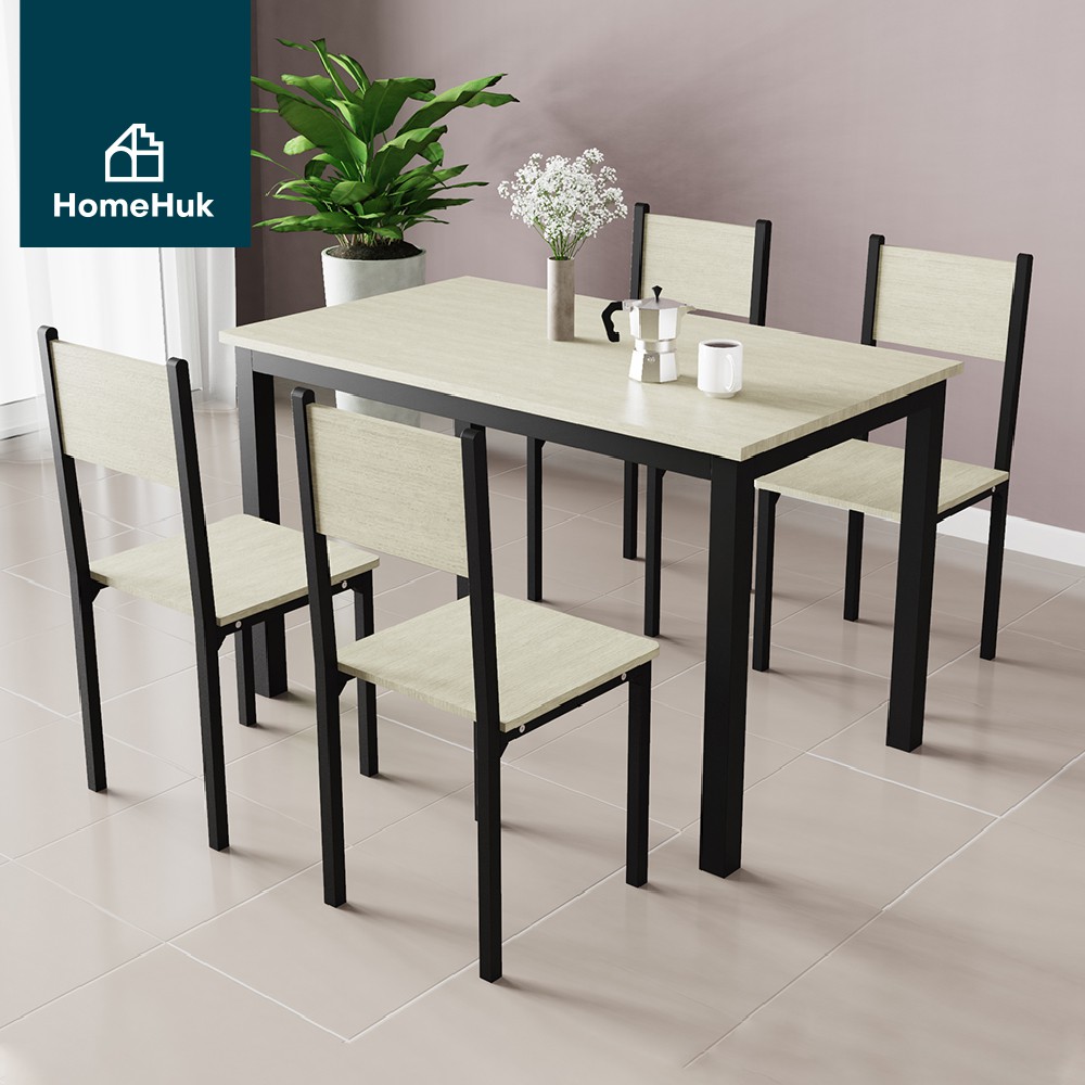 [มาใหม่ 3สี] HomeHuk ชุดโต๊ะอาหาร พร้อมเก้าอี้ 4 ที่นั่ง 120x70x75cm ชุดโต๊ะกินข้าว โต๊ะกินข้าว เก้าอี้กินข้าว โฮมฮัก