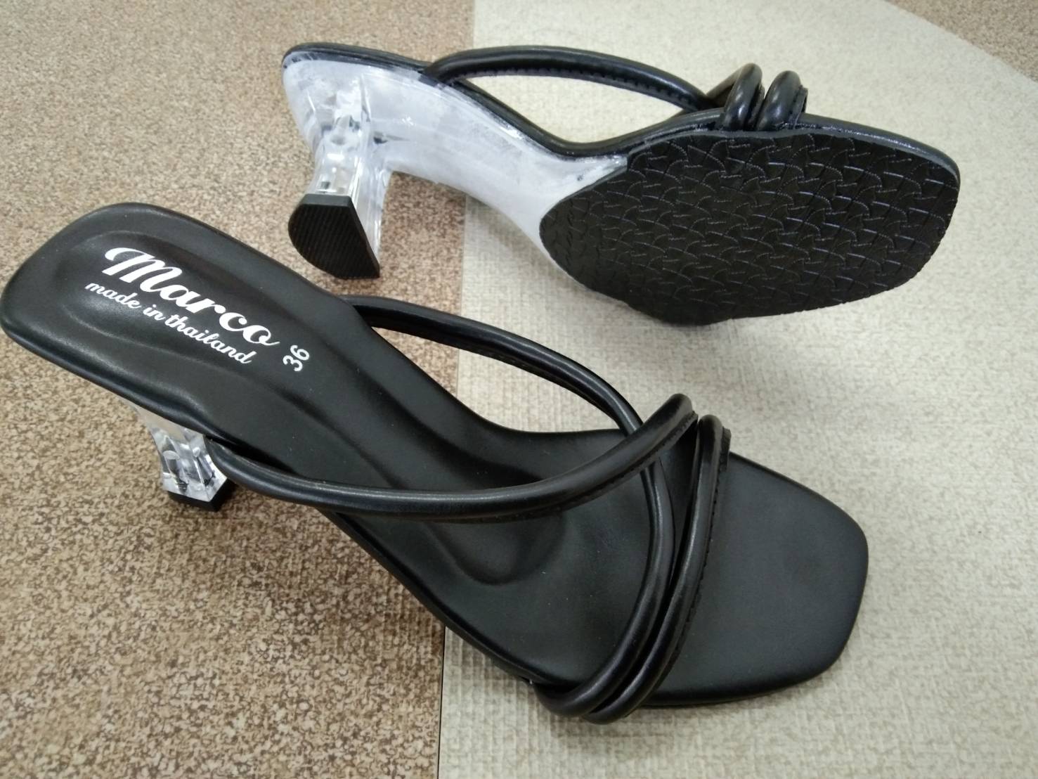 Marco รุ่น B1013 รองเท้าส้นแก้วผู้หญิง รองเท้าส้นสูง ส้นแก้ว สไตล์วินเทจ แนวใหม่ แบบขายดี พร้อมเสิร์ฟ