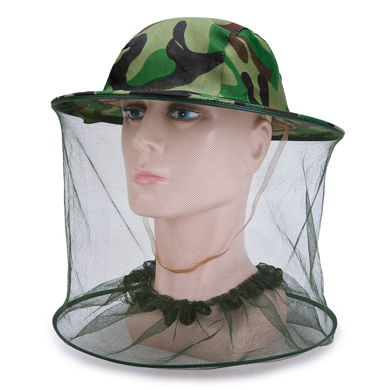 QIAOYUE หมวกตาข่าย หมวกลายทหาร หมวกกันยุง หมวกกันแมลง หมวกมุ้งตาข่ายกันแมลง หมวกปีกลายพรางทหาร (สีเขียว)