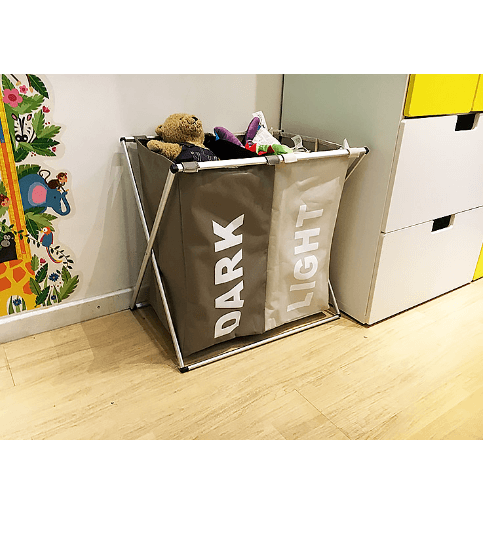 Global House Globalhouse-SAKU ถุงใส่ผ้า ขนาด 38x59x57 ซม. สีเทา-เบจ ZHT017 รับประกันของเเท้! ราคา 395 บาท*ส่งฟรี