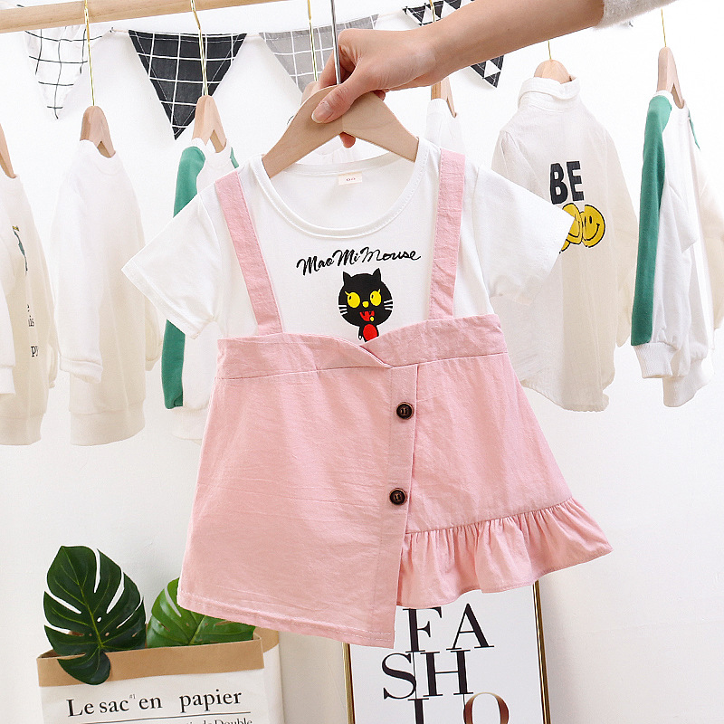 พร้อมส่ง เสื้อผ้าเด็ก ชุดกระโปรงเด็ก ชุดเดรสเด็กผู้หญิงลายการ์ตูนลูกแมว ไซส์ (5เดือน－4ขวบ)