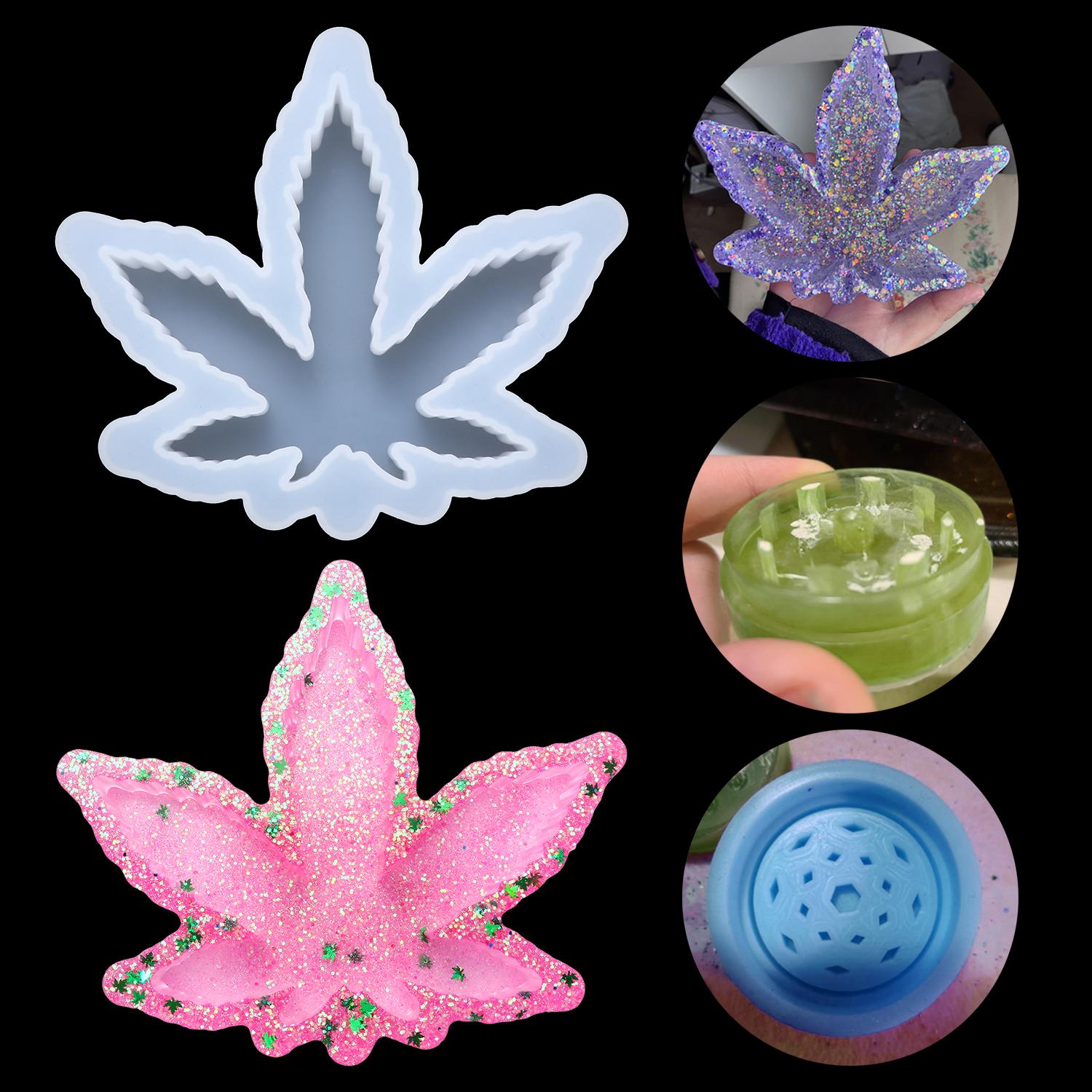 HIYRCH STORE 1/4Pcs DIY Tool Epoxy Resin Maple Leaf Sequins Small Round Mold Maple Leaf Resin Mold Resin Casting Silicone Jewelry Storage Boxes Leaf Tray