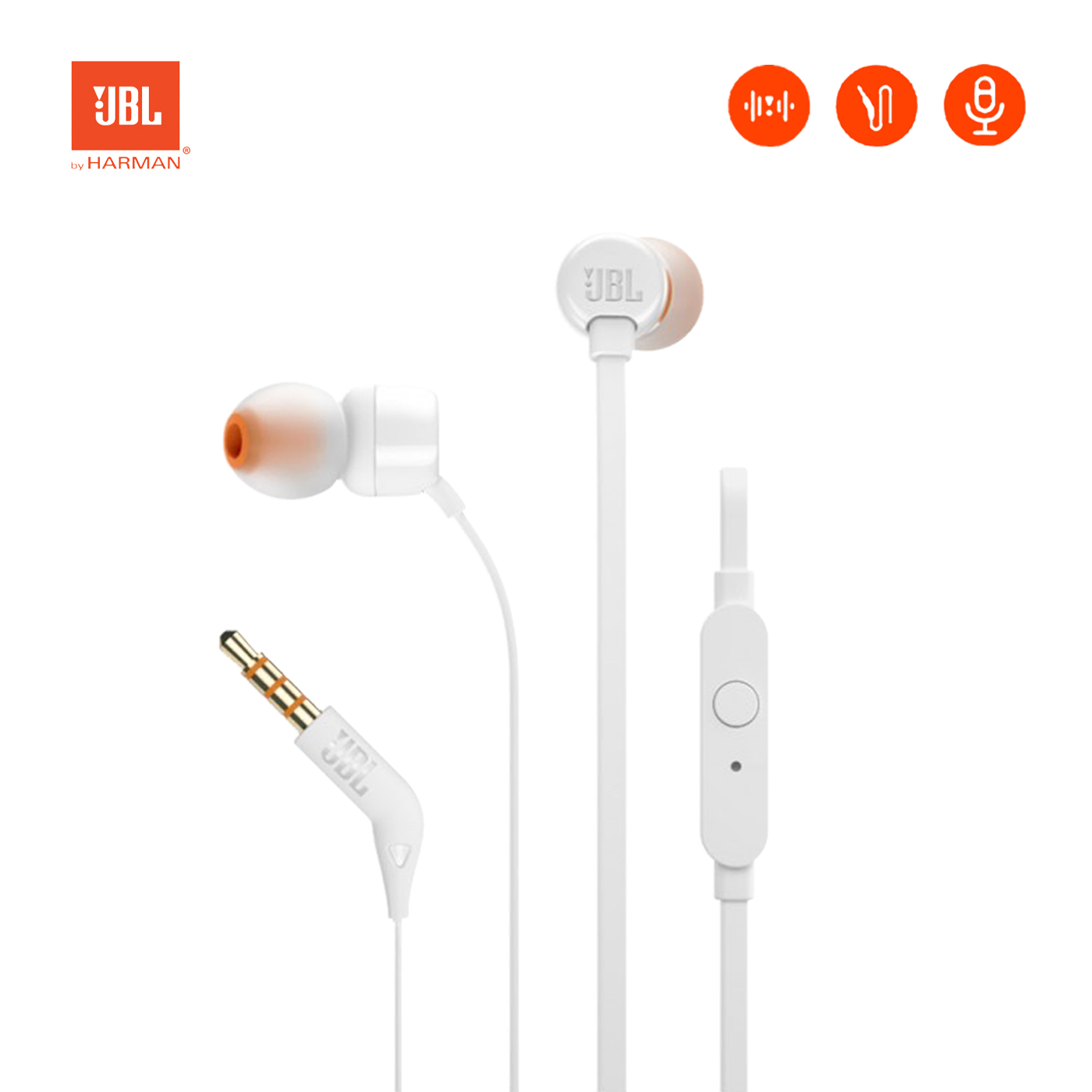 หูฟังอินเอียร์JBL T110 In-Ear Headphones With Mic Tune 110 พร้อมไมโครโฟน มีปุ่มควบคุมการคุยโทรศัพท์ ชุดหูฟังเสียง