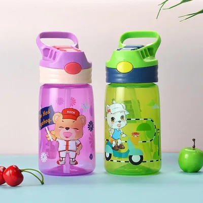 4 Colors Baby Bottle Infant Newborn Cup Children Learn Feeding Drinking Bottle Kids Straw Juice Water Bottles 450ML (2)