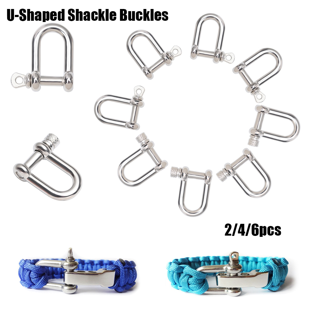 SQXRCH SHOP 2/4/6pcs High quality Silver colors Anchor Screw Pin Outdoor Camping Paracord Bracelets accessories U-Shaped Shackle Buckle Bracelet Buckles Survival Rope Paracords