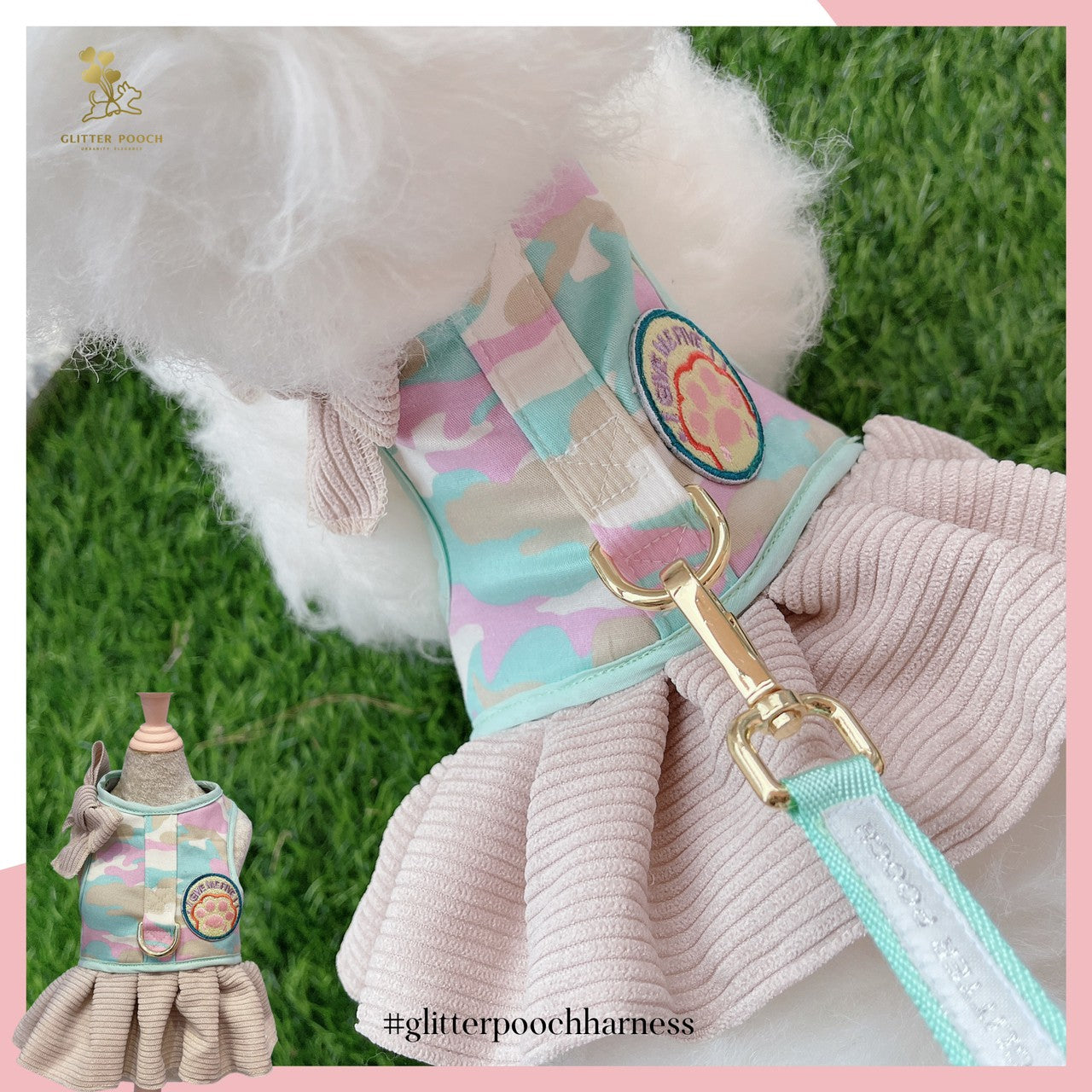 Glitter Pooch ชุดรัดอก สายจูง เสื้อผ้า สุนัข, หมา, แมว, สัตว์เลี้ยง พร้อม สายจูง รุ่น Give Me Five Girl ราคา 950 บาท*ส่งฟรี