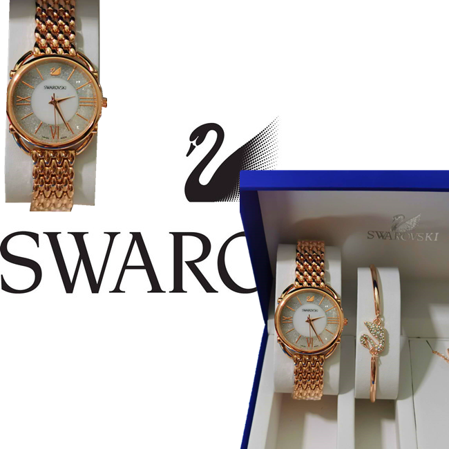 รายละเอียดเพิ่มเติมเกี่ยวกับ Swarovski watch necklace bracelet ring earrings five-piece set（Rose Gold）