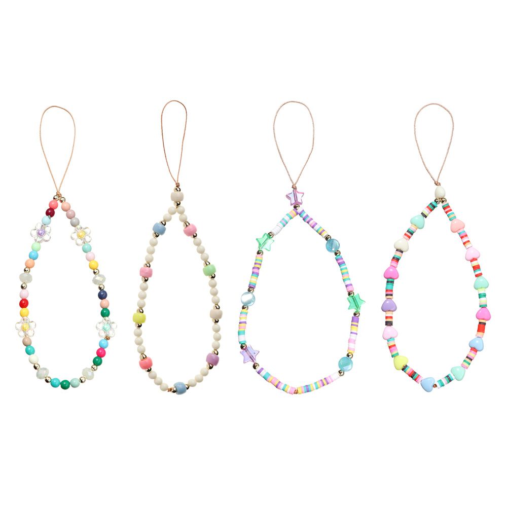 QIANGNAN6 Fashion Acrylic Bead Women Anti-Lost Mobile Phone Strap Lanyard Soft Pottery Rope Phone Chain Cell Phone Case Hanging Cord