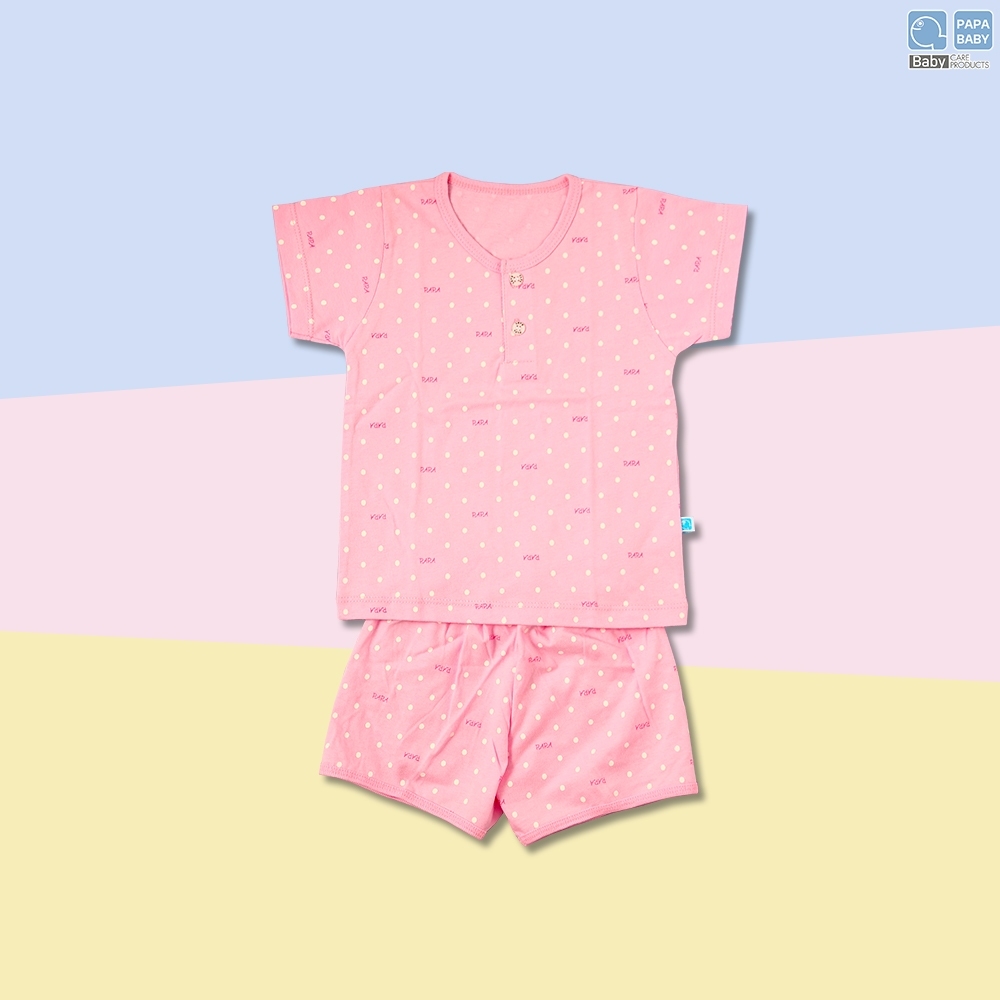 PAPA BABY ชุดเด็กคอกลมพร้อมกางเกงขาสั้น ไซส์แรกเกิด-8 เดือน ผลิตจากผ้า Cotton 100% นุ่ม ใส่สบาย