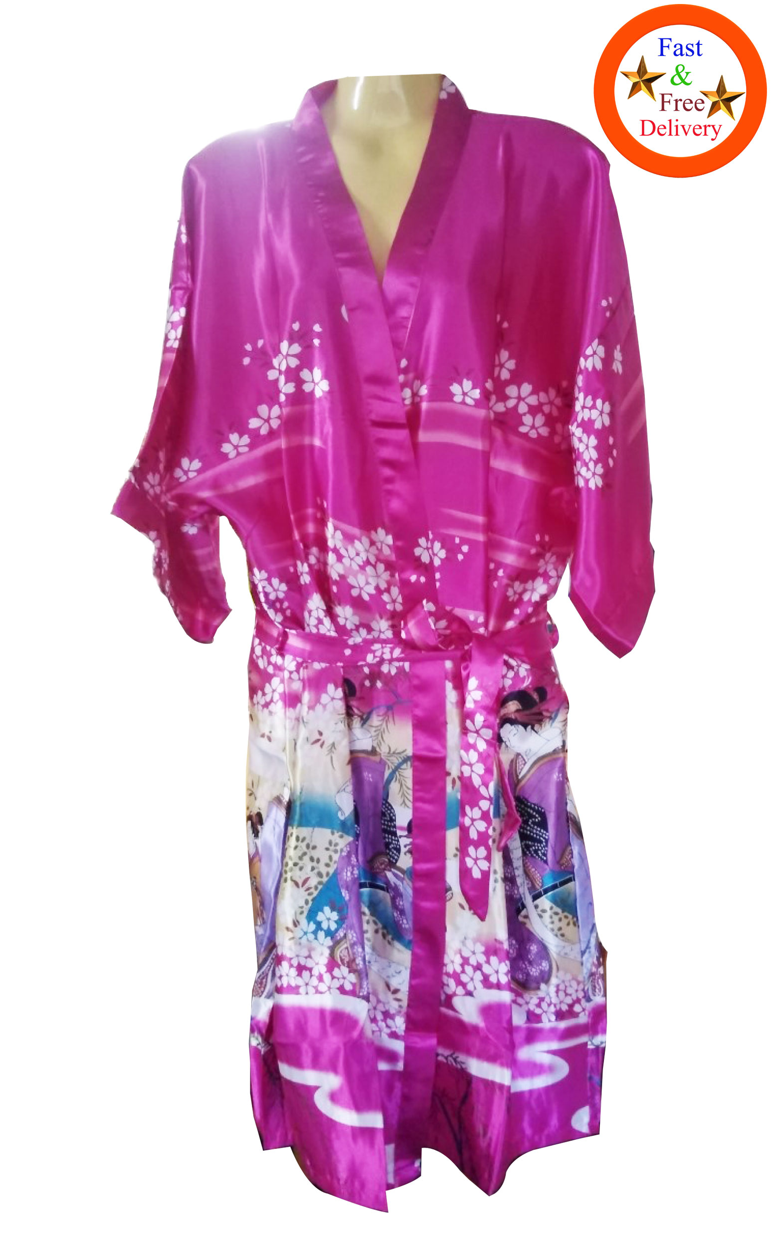 เสื้อคลุมสไตล์ กิโมโน ผ้า Stain ใส่นุ่มเย็นสบาย เกอิชา (ผู้หญิงญี่ปุ่น) เหมาะกับใส่เล่นอยู่บ้าน ใส่นอน เดินชายหาด ริมสระน้ำ