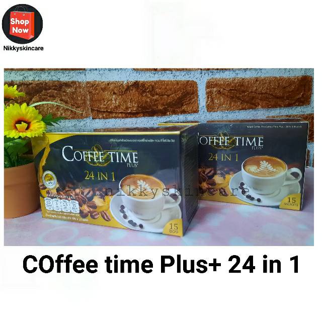 Coffee time plus+ กาแฟคอฟฟี่ไทม์พลัส+ 24 in 1 ( 1กล่องมี 15 ซอง ) โปร 1 ชุด 2 กล่อง (สินค้าพร้อมส่ง) ราคา 450 บาท*ส่งฟรี