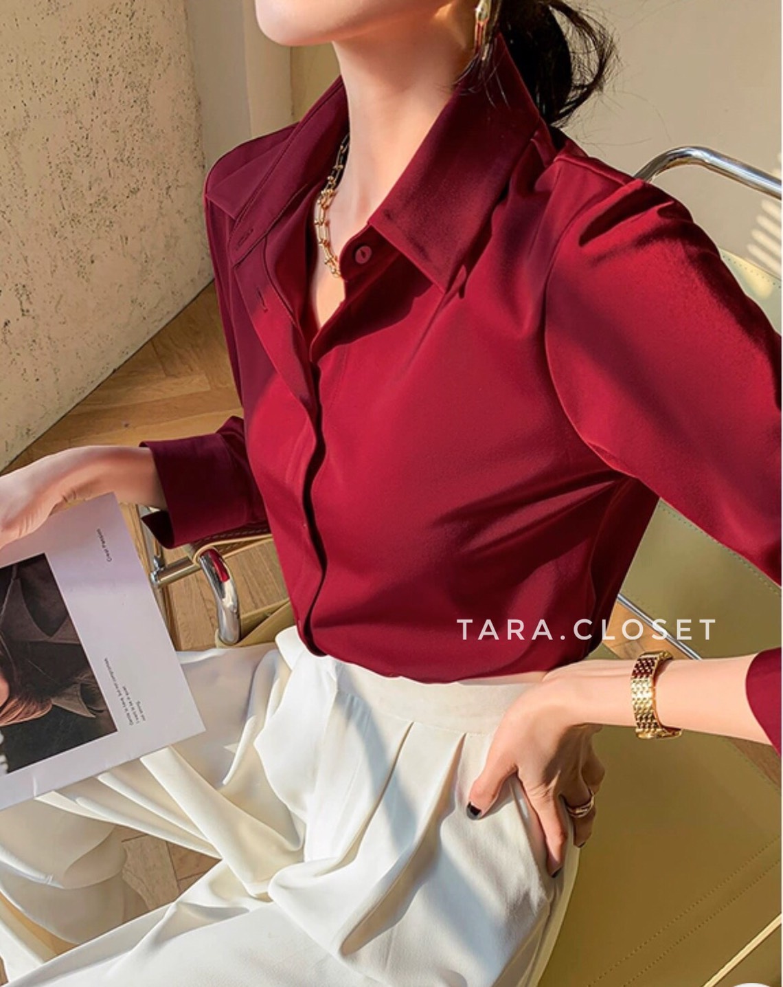 IT022 TARA Shirt เสื้อเชิ้ตคอปก รุ่นยอดฮิต แขนยาว มีกระดุมหน้า ดีไซน์เก๋ ผ้าไหมอิตาลีอย่างดี ผ้าไม่หนามาก ผ้าใส่สบาย ไม่ร้อน ใส่ได้ทุกโอกาส