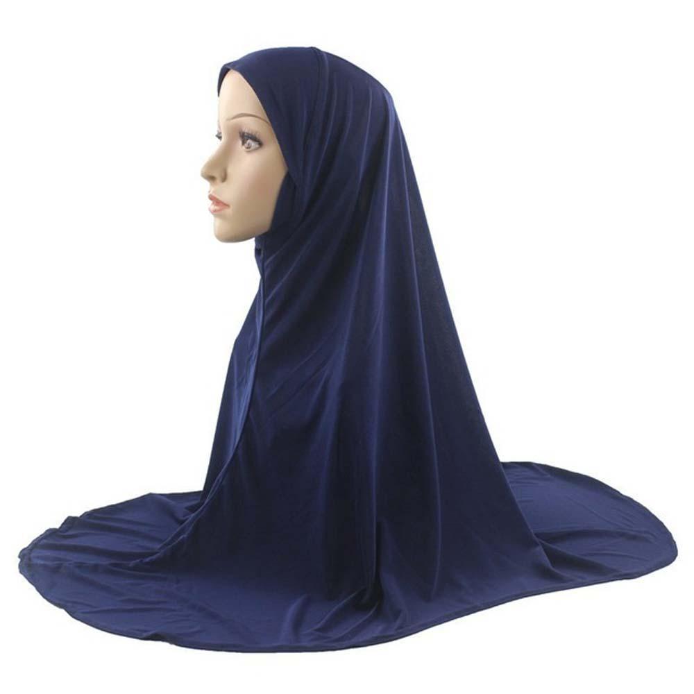 DGJKF ยืดหญิงสีทึบผ้าฝ้ายอิสลามฮิจาบสตรีมุสลิมผ้าโพกหัวยาวผ้าพันหัว