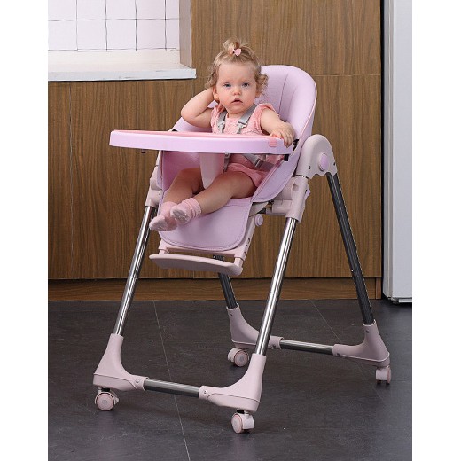 ?โปรลด เก้าอี้นั่งทานข้าว HIGH CHAIR-MULTIFUCTION รุ่นใหมโต๊ะกินข้าวเด็ก ปรับได้ มีล้อ เบาะหนัง+ถาดรองอาหาร