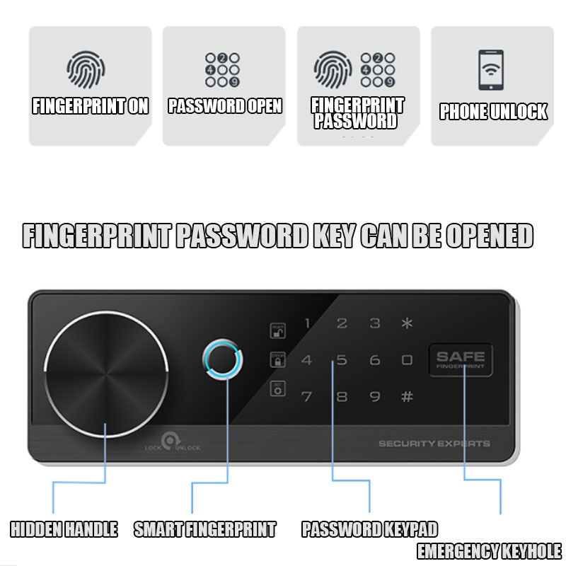 Safe Fingerprint Home Pas Office Safe Small Anti-theft Alarm Safes Bedside Cabinet Storage All-steel Drawer With Lock For Safe Non-slip