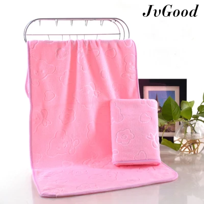 JvGood 100% Cotton Set of 2 Quick-Drying Super Soft Highly Absorbent 70*140cm Bath Towel + 28*60cm Towel Absorbent Bear Print Microfiber Beach Bath Towel for Bathroom (2)