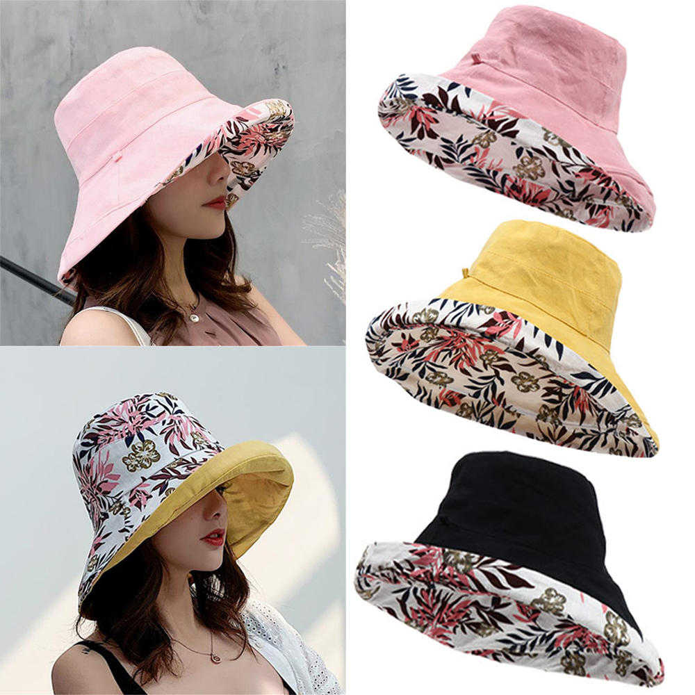 N33GVC3Q Women Foldable Anti-UV With Windproof Rope Wide Brim Bucket Hat Fisherman Cap Beach Cap Sun Hat