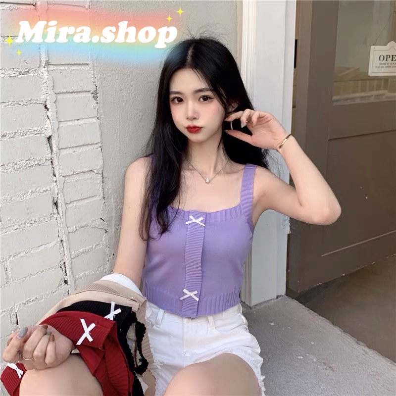 Mira.shop เสื้อไหมพรมสไตล์มินิมอลแต่งโบว์น่ารัก2050#