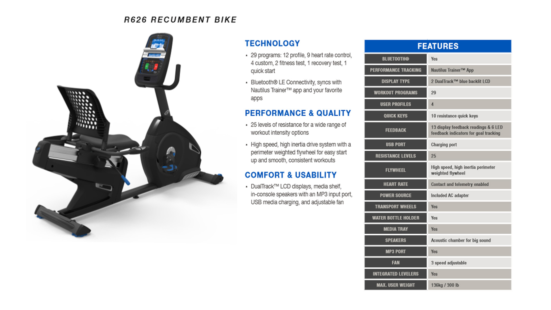จักรยานเอนปั่น Nautilus รุ่น R626 ราคา 35,000 บาท*ส่งฟรี