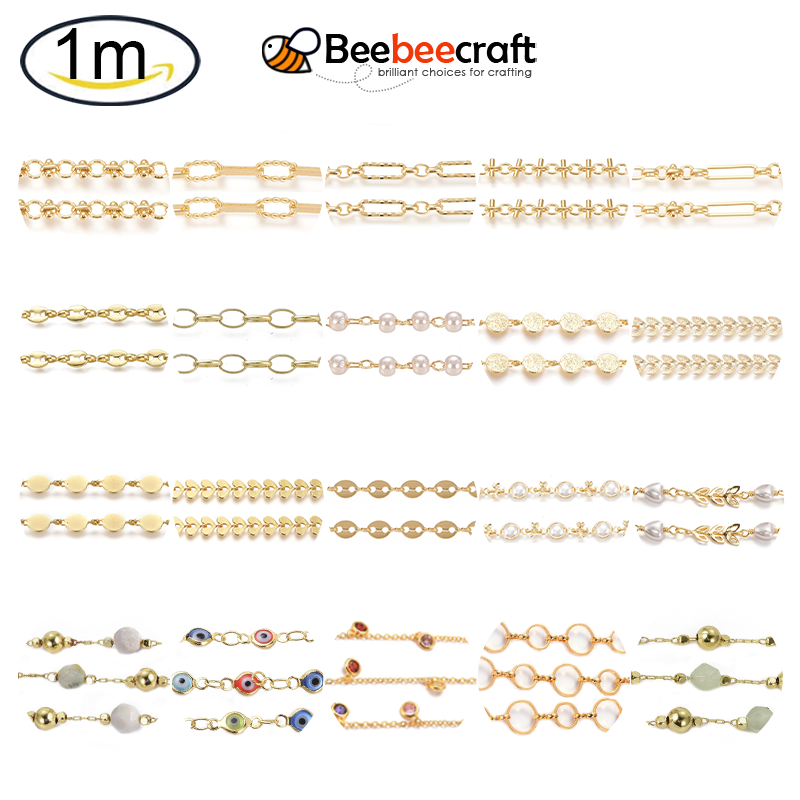 Beebeecraft 1 m Brass Handmade Paperclip Chains Drawn Elongated Cable