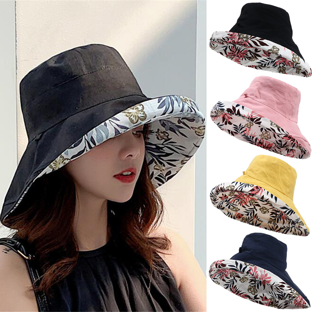 N33GVC3Q Women Foldable Anti-UV With Windproof Rope Wide Brim Bucket Hat Fisherman Cap Beach Cap Sun Hat