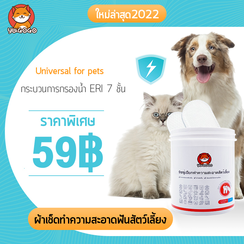 YUGOGO แผ่นเช็ดหินปูน สำหรับสุนัขและแมว ใช้ง่ายกว่าการแปรงฟัน ลมหายใจสดชื่น ปลอดภัย/ไม่ระคายเคือง 50 pieces ราคา 59 บาท*ส่งฟรี