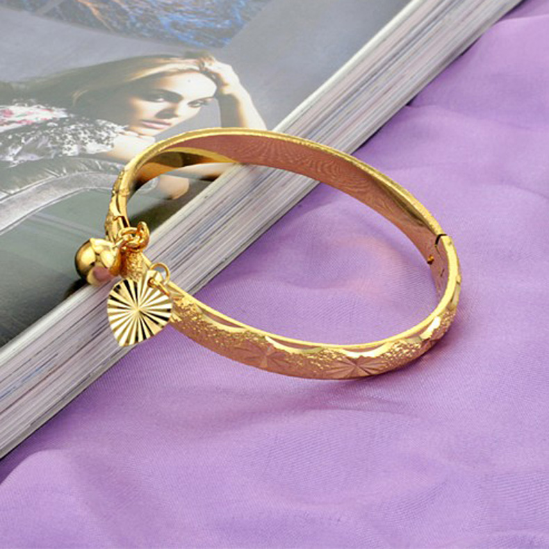 Lazada Thailand - TimeShow New Plated Gold Bell Heart-shaped Bracelet Children Girls Boys Kids Jewelry Anti-Allery Bracelet