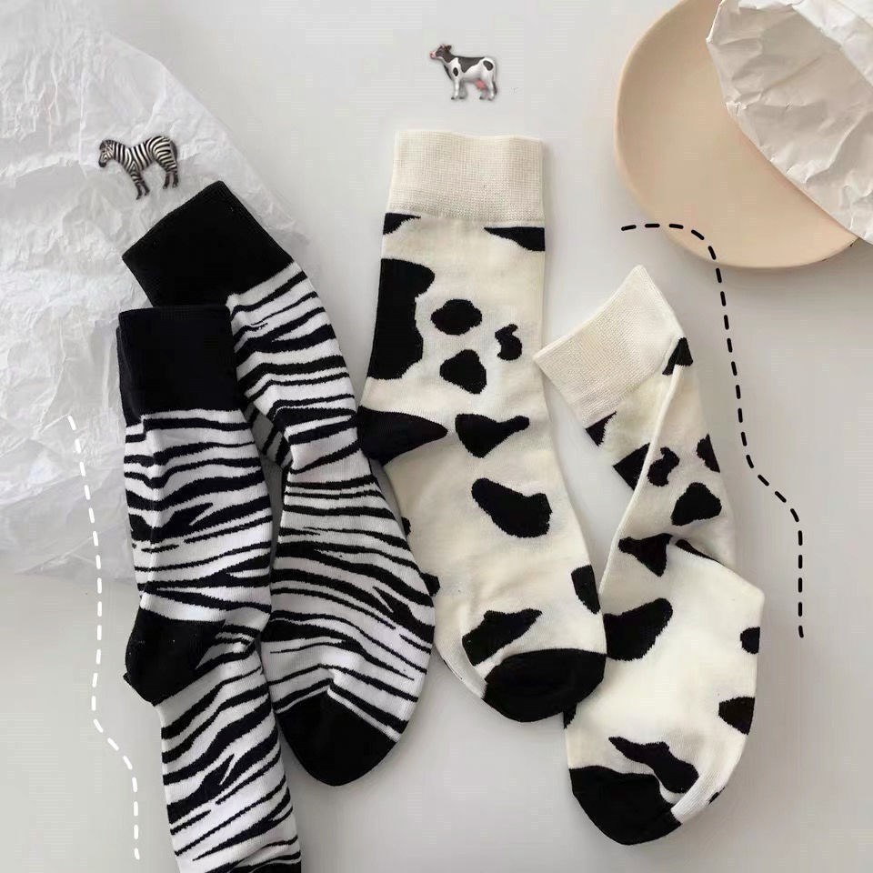 TOBO 【WZ-Q】สินค้ามพร้อมส่ง ถุงเท้าลายวัว ถุงเท้าลายม้าลาย?? พร้อมส่ง ??