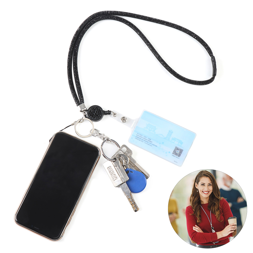 QIZI9595 Nylon Cell Phone Strap Bling Crystal Key Ring Safety Clasp Badge Holder Neck Strap ID Card Lanyard