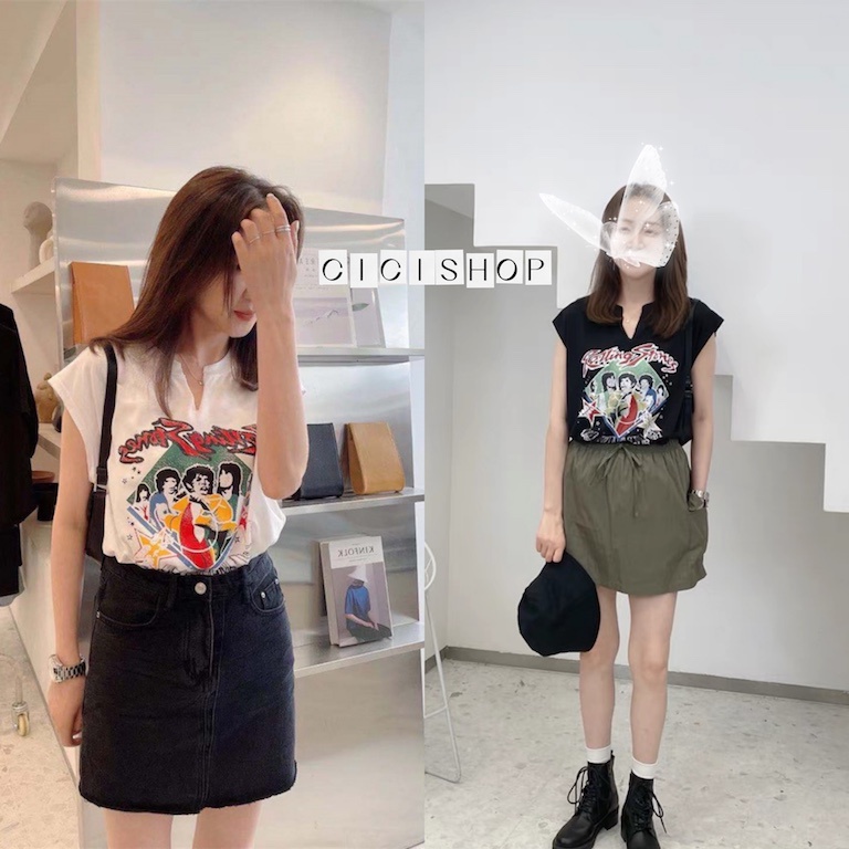 Cici(T1383)เสื้อยืดแขนกุดสกรีนลายสุดเท่ห์ ทรงเบสิคแมตช์ง่ายชิลๆ ราคา 56 บาท*ส่งฟรี