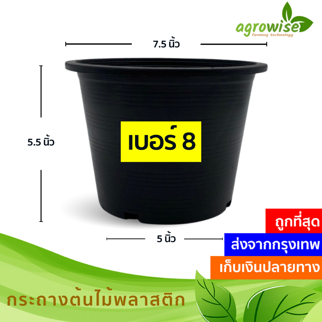 กะถางต้นไม้ กระถางปลูกต้นไม้ กระถางต้นไม้ กระถางดำ 7.5 นิ้ว สีดำ เบอร์ 8