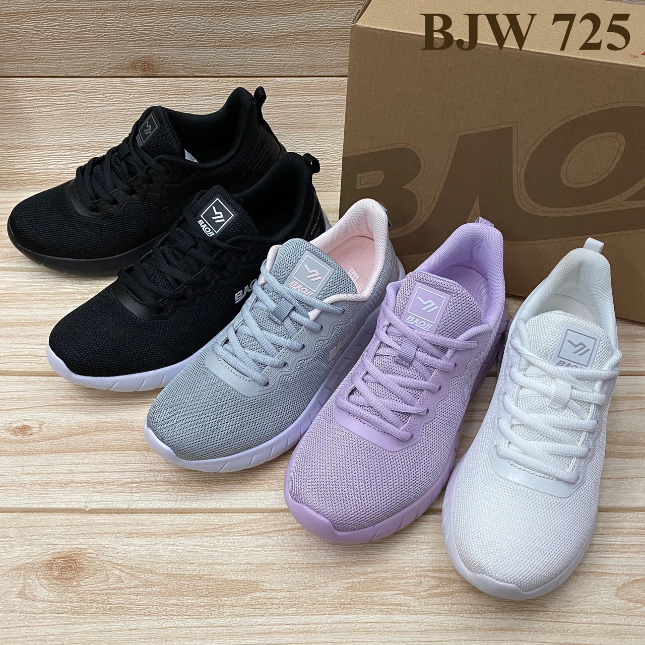 Baoji BJW 725 รองเท้าสนิกเกอร์(37-41) สีดำ/ขาว/เทา/ดำขาว/ม่วง